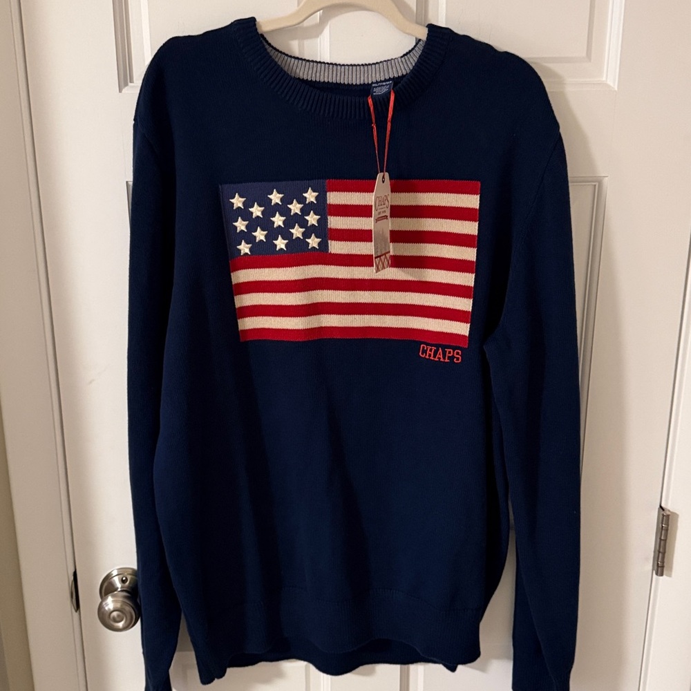 NWT Chaps Men's Navy American Flag Crewneck Sweater 100% cotton - Picture 5 of 8
